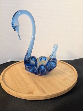 Vintage Cobalt Blue Swan Candy Trinket Centerpiece Dish Hand Blown Glass